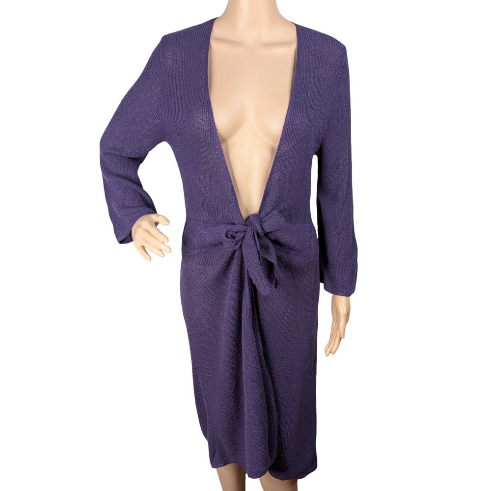Purple Open-Front Tie-Waist Women's Cardigan Sweater